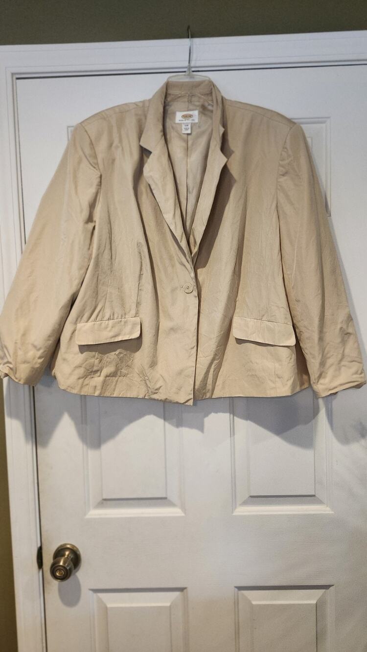 Talbots Womens Blazer Size 22W Beige Collared One Button Preppy Silk #278